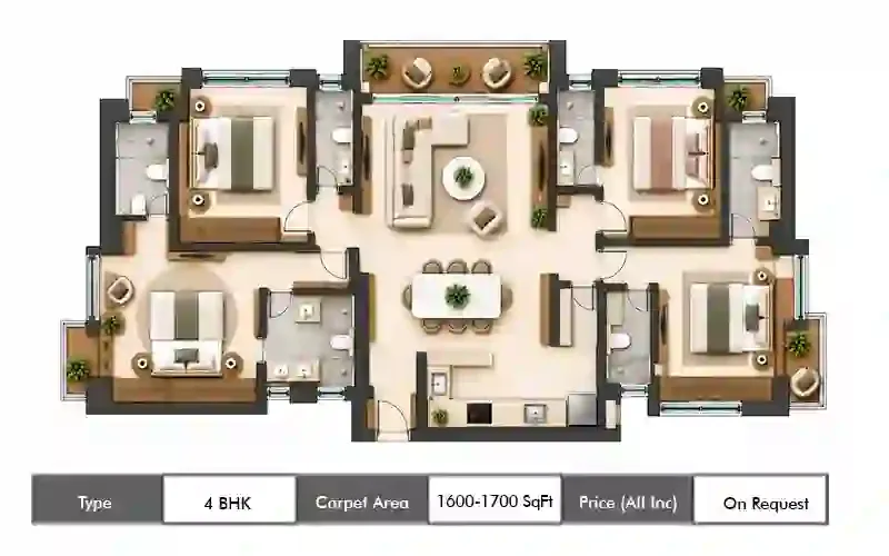 Sheth Mulund 4 BHK floor plan, 1600 sq ft carpet area