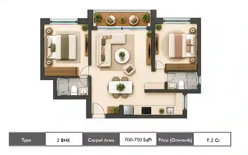 Sheth Mulund 2 BHK floor plan, 700 sq ft carpet area
